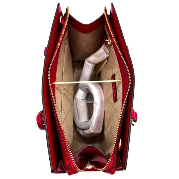 Michael Kors Sheila Medium Center Zip Satchel Bag & Large Double Zip Wallet Red - Picture 10 of 16